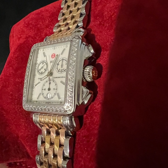 Michele Art Deco Watch XL yellow, silver and rose gold with Diamonds - Picture 9 of 11